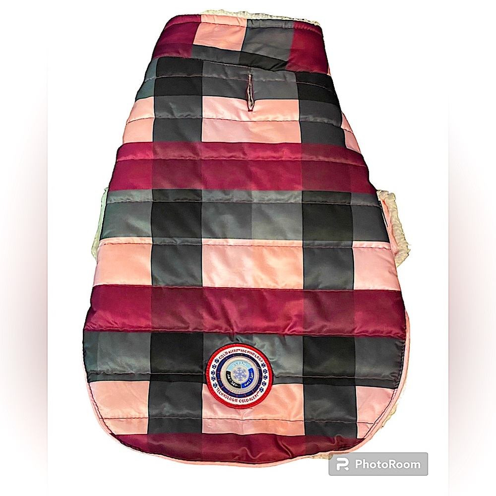 LuvGear Puff Winter Coat - Plaid Dog Jacket with Cold Alert Technology